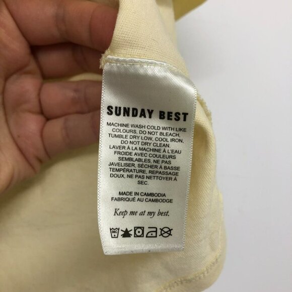 Aritzia Sunday Best Candy crewneck pastel yellow t-shirt Bulldog patch - Picture 9 of 16